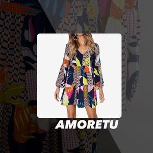 EUC Amoretu Geometric Print Swing Dress